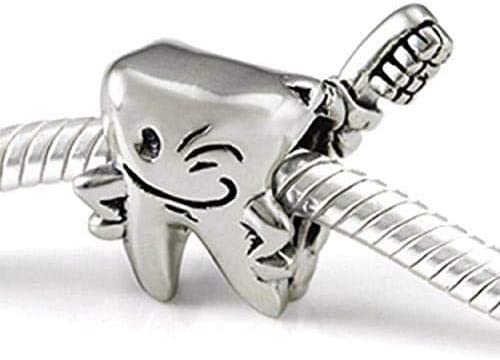 Happy Tooth Toothbrush Sterling Silver Bead Charm - Bolenvi Pandora Disney Chamilia Cartier Tiffany Charm Bead Bracelet Jewelry 