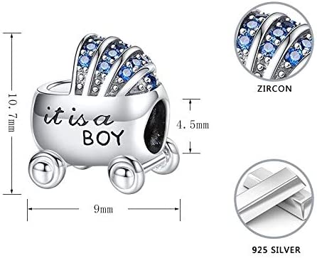 It's a Boy Baby Carriage Sterling Silver Bead Charm - Bolenvi Pandora Disney Chamilia Cartier Tiffany Charm Bead Bracelet Jewelry 
