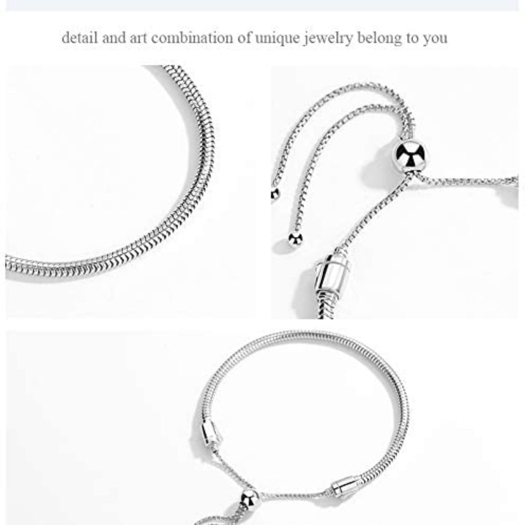 Silver Adjustable Snake Chain Bead Charm Bracelet - Bolenvi Pandora Disney Chamilia Jewelry 