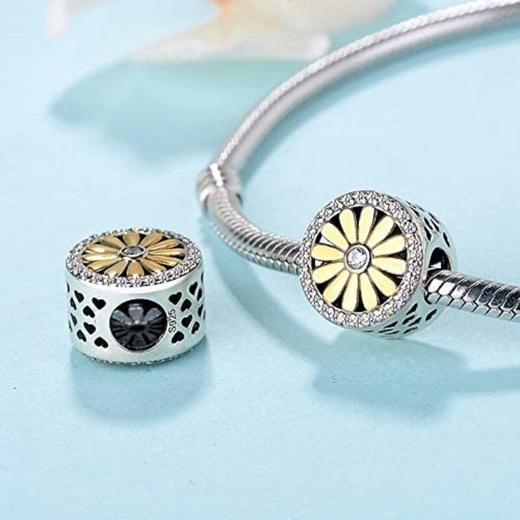 Flower Dandelion Daffodil Daisy Chrysanthemum Carnation Gold on Sterling Silver Dangle Pendant Bead Charm - Bolenvi Pandora Disney Chamilia Jewelry 