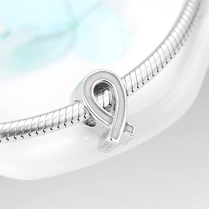 White Ribbon Sterling Silver Bead Charm - Bolenvi Pandora Disney Chamilia Cartier Tiffany Charm Bead Bracelet Jewelry 