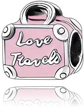 Pink Suitcase Love Travel Sterling Silver Dangle Pendant Bead Charm - Bolenvi Pandora Disney Chamilia Jewelry 