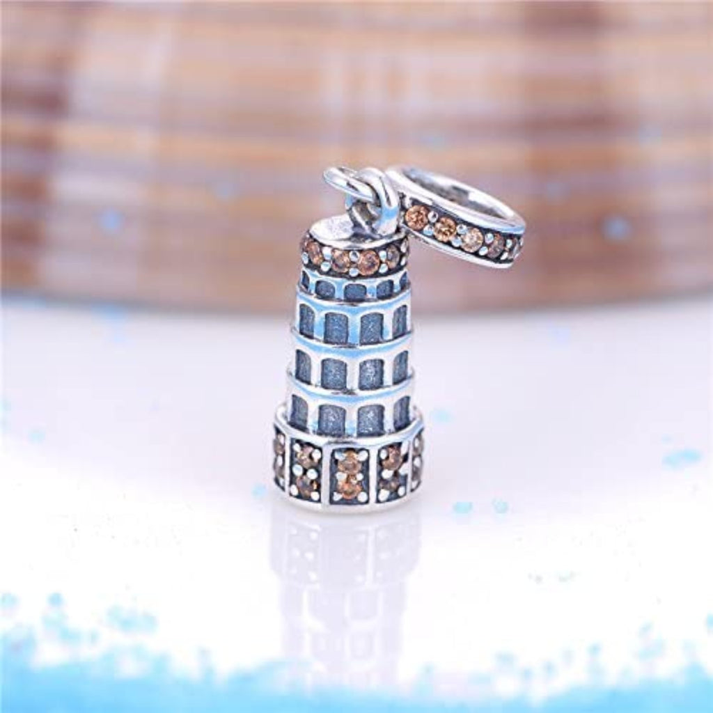 Leaning Tower of Pisa Italy Sterling Silver Dangle Pendant Bead Charm - Bolenvi Pandora Disney Chamilia Cartier Tiffany Charm Bead Bracelet Jewelry 