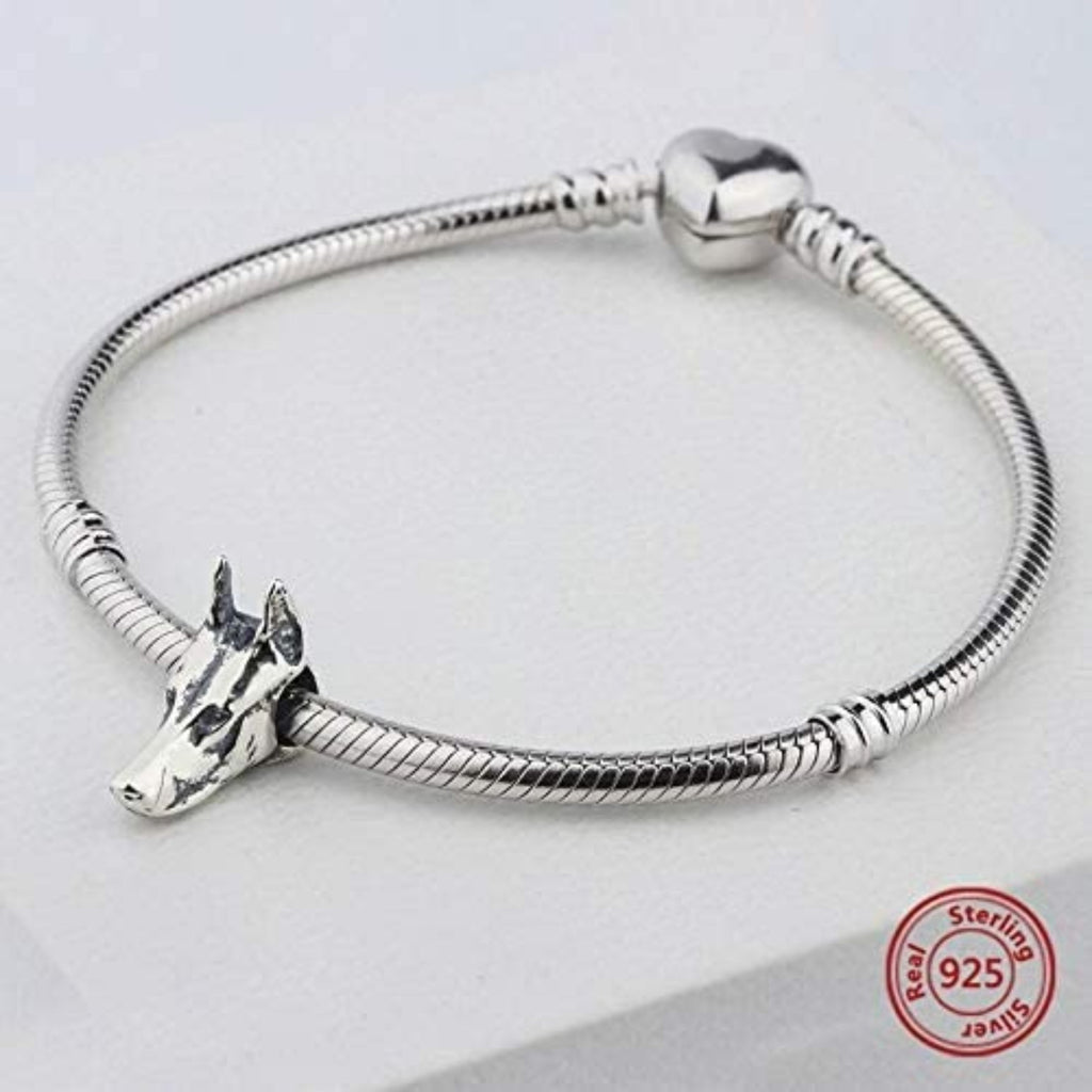 German Shepard Great Dane Dog Head Sterling Silver Bead Charm - Bolenvi Pandora Disney Chamilia Cartier Tiffany Charm Bead Bracelet Jewelry 