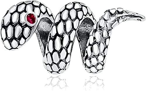 Red Snake Serpent Bead Sterling Silver Dangle Pendant Bead Charm - Bolenvi Pandora Disney Chamilia Jewelry 