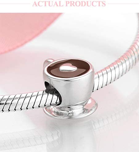 Cup of Coffee Tea Lovers Heart Sterling Silver Bead Charm - Bolenvi Pandora Disney Chamilia Cartier Tiffany Charm Bead Bracelet Jewelry 