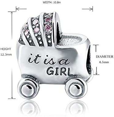 It's a Girl Baby Carriage Sterling Silver Bead Charm - Bolenvi Pandora Disney Chamilia Cartier Tiffany Charm Bead Bracelet Jewelry 