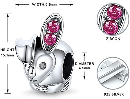 Pink Crystal Rabbit Bunny Sterling Silver Bead Charm - Bolenvi Pandora Disney Chamilia Cartier Tiffany Charm Bead Bracelet Jewelry 