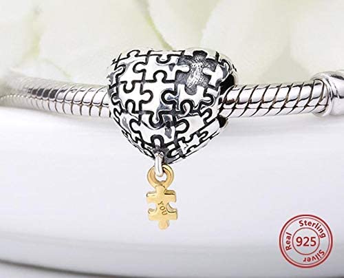 Missing Puzzle Piece Heart Valentines Day Sterling Silver Dangle Pendant Bead Charm - Bolenvi Pandora Disney Chamilia Jewelry 