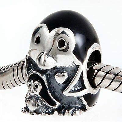 Penguin Mom & Baby Sterling Silver Bead Charm - Bolenvi Pandora Disney Chamilia Cartier Tiffany Charm Bead Bracelet Jewelry 