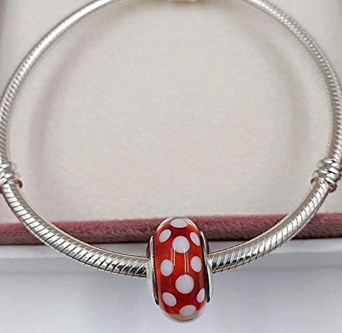 Red Polka Dotted Murano Glass Sterling Silver Dangle Pendant Bead Charm - Bolenvi Pandora Disney Chamilia Jewelry 