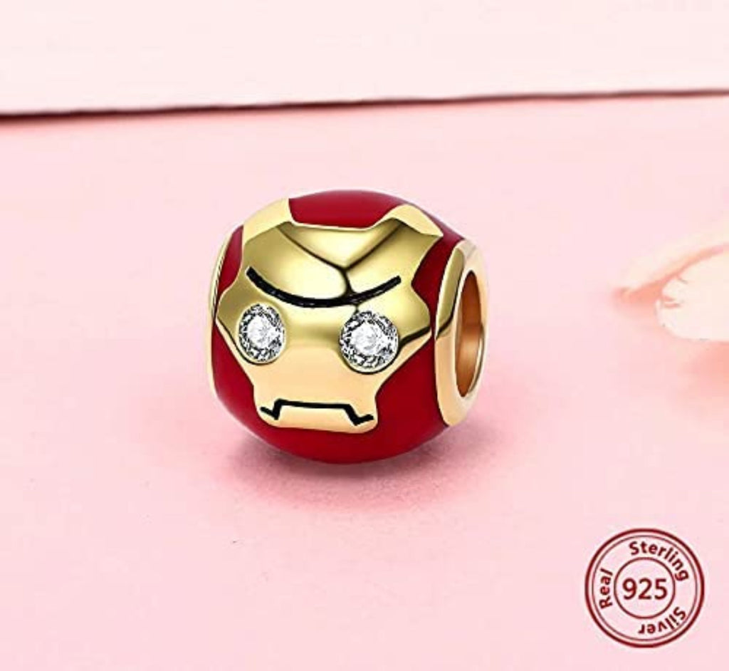 Iron Man Ironman Sterling Silver Bead Charm - Bolenvi Pandora Disney Chamilia Cartier Tiffany Charm Bead Bracelet Jewelry 