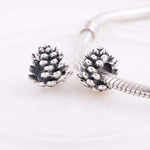 Pinecone Pine-cone Sterling Silver Bead Charm - Bolenvi Pandora Disney Chamilia Cartier Tiffany Charm Bead Bracelet Jewelry 