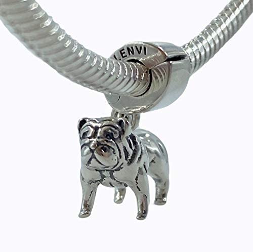Bulldog Bull Bully Dog Sterling Silver Dangle Pendant Bead Charm - Bolenvi Pandora Disney Chamilia Jewelry 