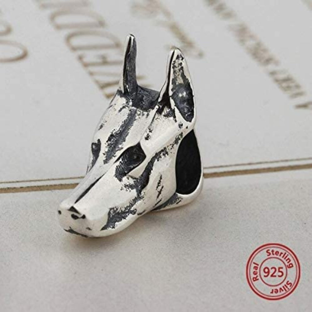 German Shepard Great Dane Dog Head Sterling Silver Bead Charm - Bolenvi Pandora Disney Chamilia Cartier Tiffany Charm Bead Bracelet Jewelry 