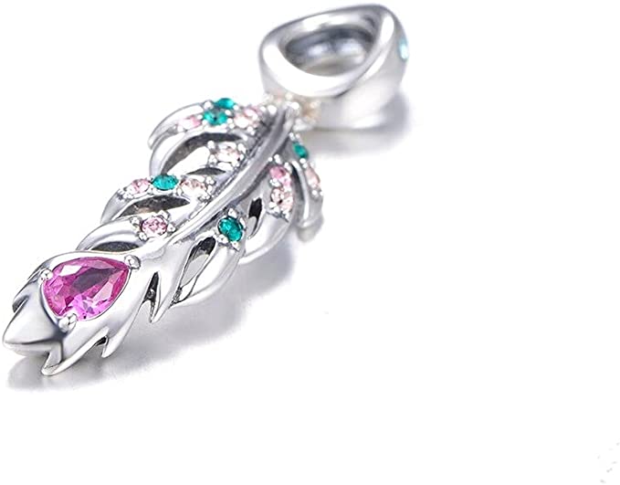 Colorful Swarovski Bird Feather Sterling Silver Dangle Pendant Bead Charm - Bolenvi Pandora Disney Chamilia Jewelry 