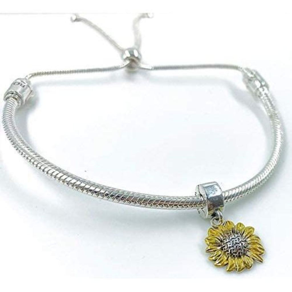 Gold Sunflower Sunshine Sterling Silver Dangle Pendant Bead Charm - Bolenvi Pandora Disney Chamilia Jewelry 