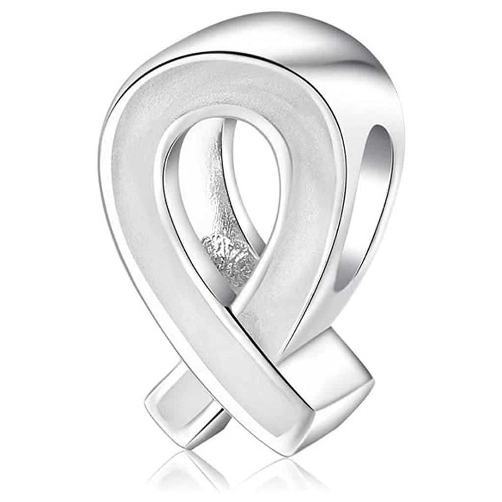 White Ribbon Sterling Silver Bead Charm - Bolenvi Pandora Disney Chamilia Cartier Tiffany Charm Bead Bracelet Jewelry 