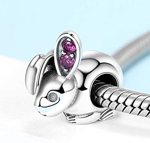 Pink Crystal Rabbit Bunny Sterling Silver Bead Charm - Bolenvi Pandora Disney Chamilia Cartier Tiffany Charm Bead Bracelet Jewelry 