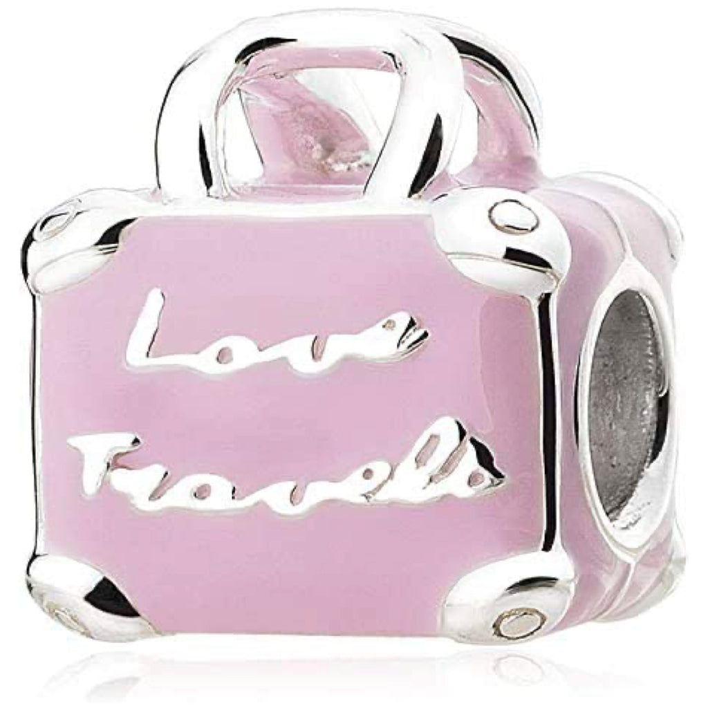 Pink Suitcase Love Travel Sterling Silver Bead Charm - Bolenvi Pandora Disney Chamilia Jewelry 
