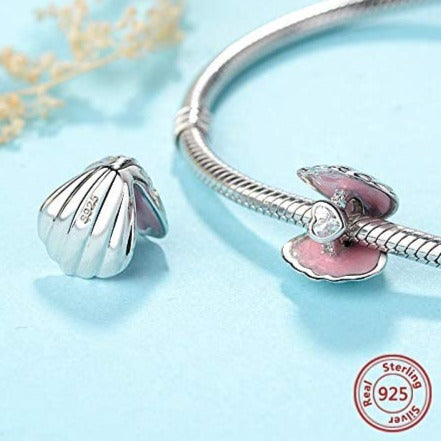 Ring in Shell Sterling Silver Bead Charm - Bolenvi Pandora Disney Chamilia Cartier Tiffany Charm Bead Bracelet Jewelry 