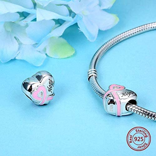 Hope Heart Pink Ribbon Breast Cancer Awareness Sterling Silver Dangle Pendant Bead Charm - Bolenvi Pandora Disney Chamilia Jewelry 