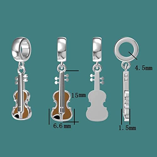 Wooden Violin Musical Instrument Sterling Silver Dangle Pendant Bead Charm - Bolenvi Pandora Disney Chamilia Jewelry 