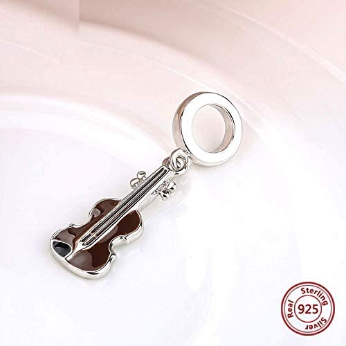 Wooden Violin Musical Instrument Sterling Silver Dangle Pendant Bead Charm - Bolenvi Pandora Disney Chamilia Jewelry 