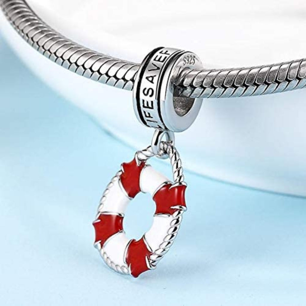 Lifesaver Lifeguard Sterling Silver Dangle Pendant Bead Charm - Bolenvi Pandora Disney Chamilia Cartier Tiffany Charm Bead Bracelet Jewelry 