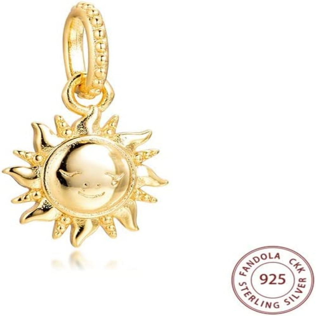 Gold Sun Celestial Sterling Silver Dangle Pendant Bead Charm - Bolenvi Pandora Disney Chamilia Jewelry 