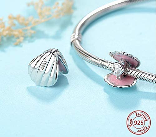 Seashell Clam with Ring Sterling Silver Bead Charm - Bolenvi Pandora Disney Chamilia Cartier Tiffany Charm Bead Bracelet Jewelry 