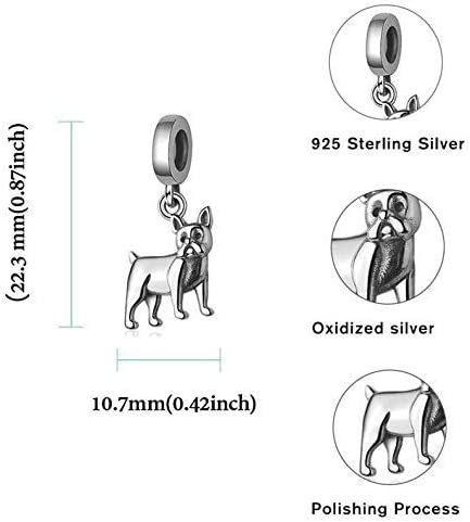 Boston Terrier French Bulldog Bull Dog Sterling Silver Dangle Pendant Bead Charm - Bolenvi Pandora Disney Chamilia Jewelry 