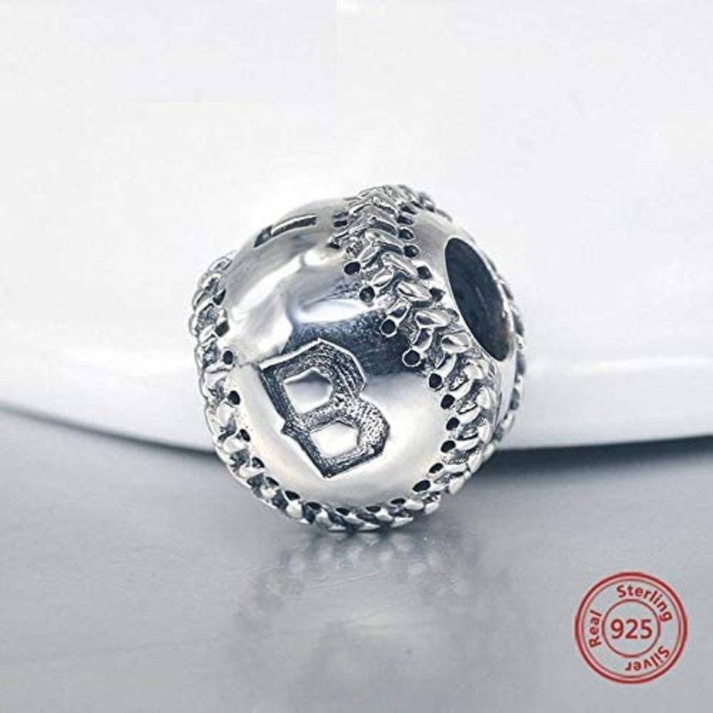 Baseball Softball Ball Sterling Silver Bead Charm - Bolenvi Pandora Disney Chamilia Cartier Tiffany Charm Bead Bracelet Jewelry 