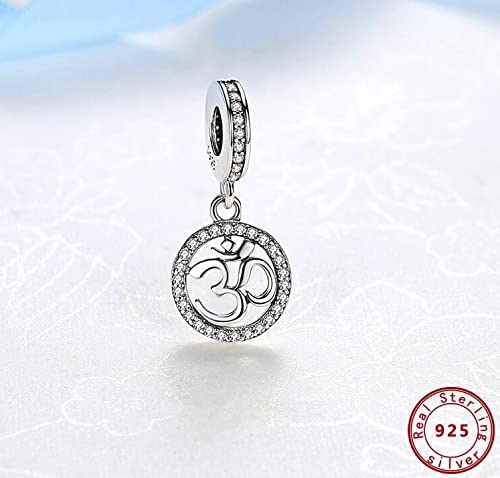 Om Ohm Aum Symbol Sterling Silver Dangle Pendant Bead Charm - Bolenvi Pandora Disney Chamilia Cartier Tiffany Charm Bead Bracelet Jewelry 