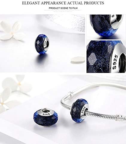 Sapphire Galaxy Blue Murano Glass Sterling Silver Dangle Pendant Bead Charm - Bolenvi Pandora Disney Chamilia Jewelry 