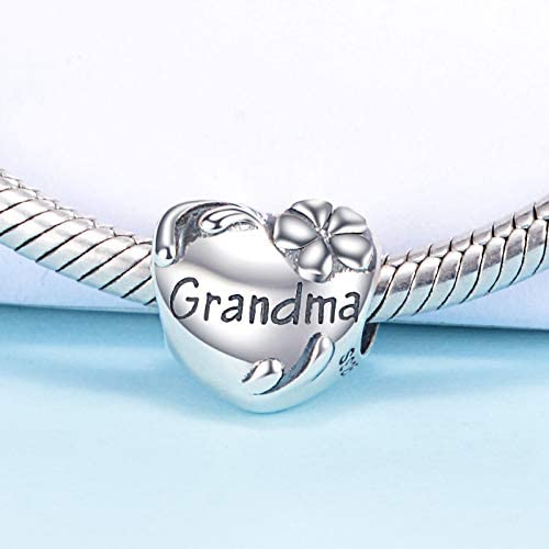 Grandma Heart Grandmother Charm Sterling Silver Bead Charm - Bolenvi Pandora Disney Chamilia Cartier Tiffany Charm Bead Bracelet Jewelry 