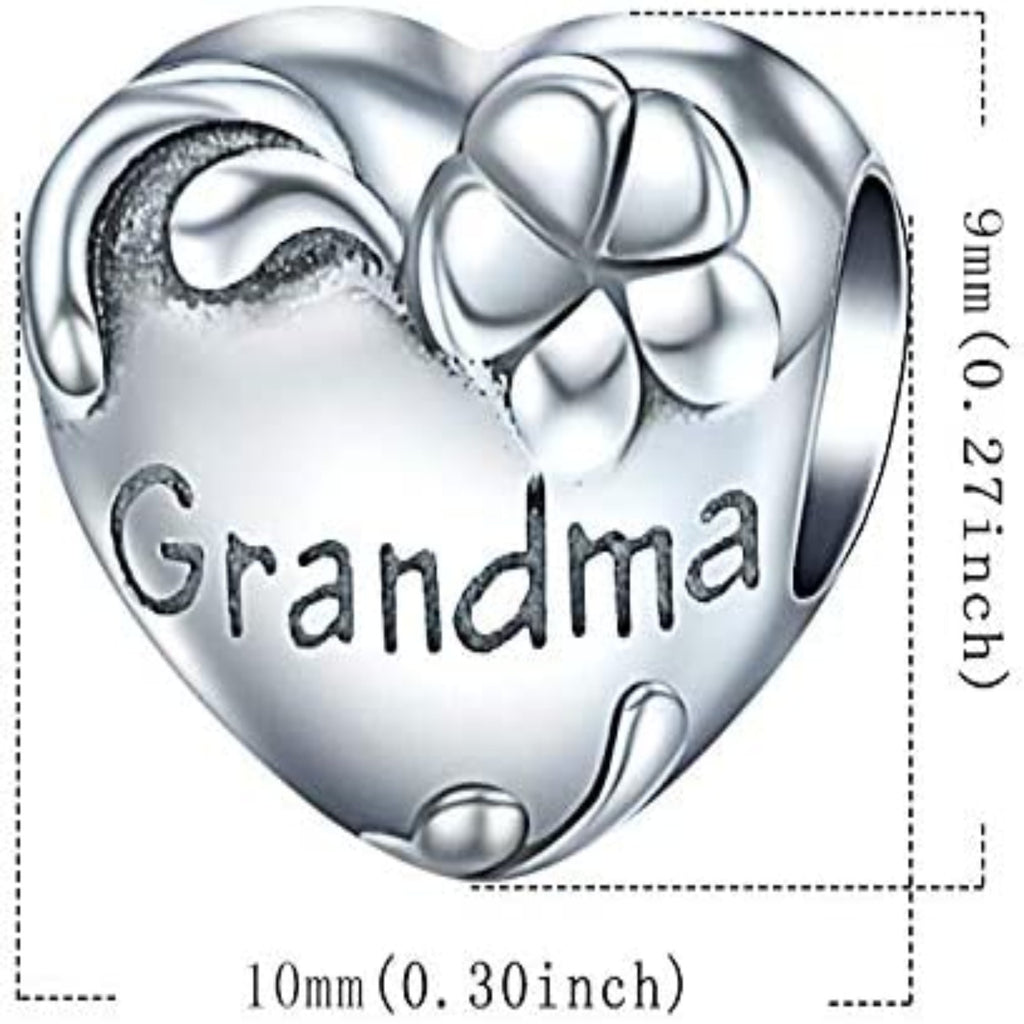 Grandma Heart Grandmother Charm Sterling Silver Bead Charm - Bolenvi Pandora Disney Chamilia Cartier Tiffany Charm Bead Bracelet Jewelry 