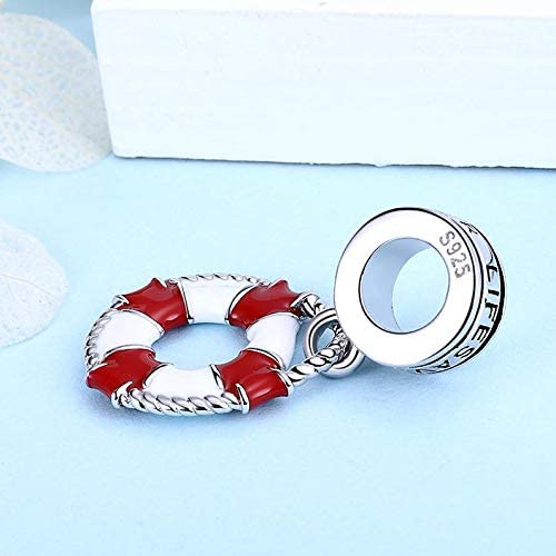Lifesaver Lifeguard Sterling Silver Dangle Pendant Bead Charm - Bolenvi Pandora Disney Chamilia Cartier Tiffany Charm Bead Bracelet Jewelry 