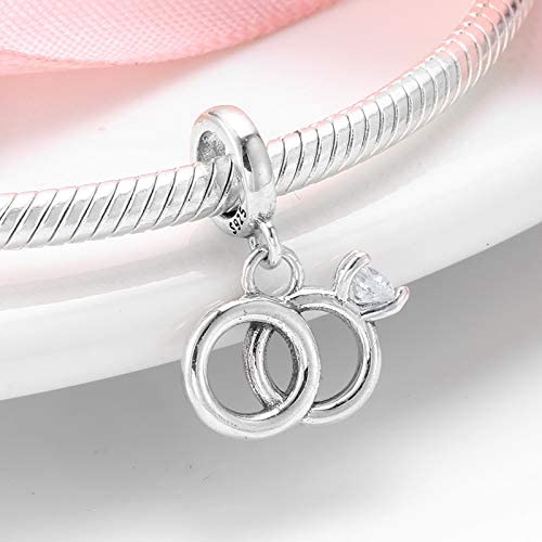 His & Hers Rings Sterling Silver Dangle Pendant Bead Charm - Bolenvi Pandora Disney Chamilia Cartier Tiffany Charm Bead Bracelet Jewelry 