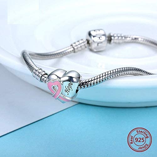 Hope Heart Pink Ribbon Breast Cancer Awareness Sterling Silver Dangle Pendant Bead Charm - Bolenvi Pandora Disney Chamilia Jewelry 