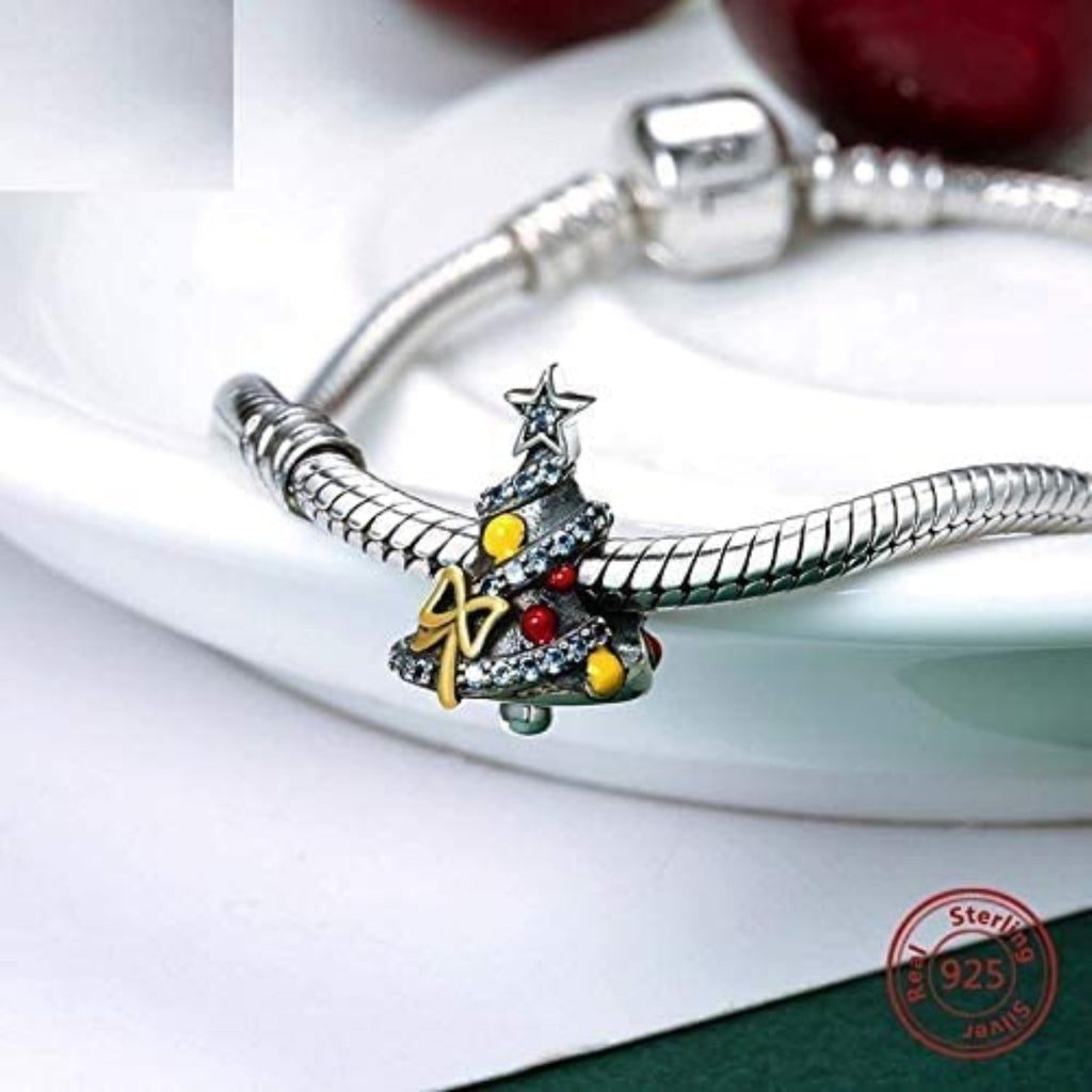 Swarovski Christmas Tree Sterling Silver Bead Charm - Bolenvi Pandora Disney Chamilia Cartier Tiffany Charm Bead Bracelet Jewelry 