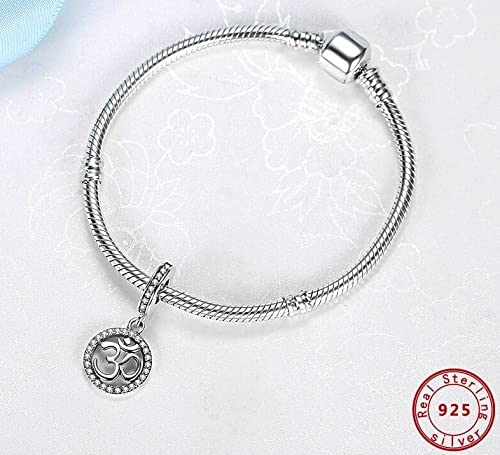 Om Ohm Aum Symbol Sterling Silver Dangle Pendant Bead Charm - Bolenvi Pandora Disney Chamilia Cartier Tiffany Charm Bead Bracelet Jewelry 