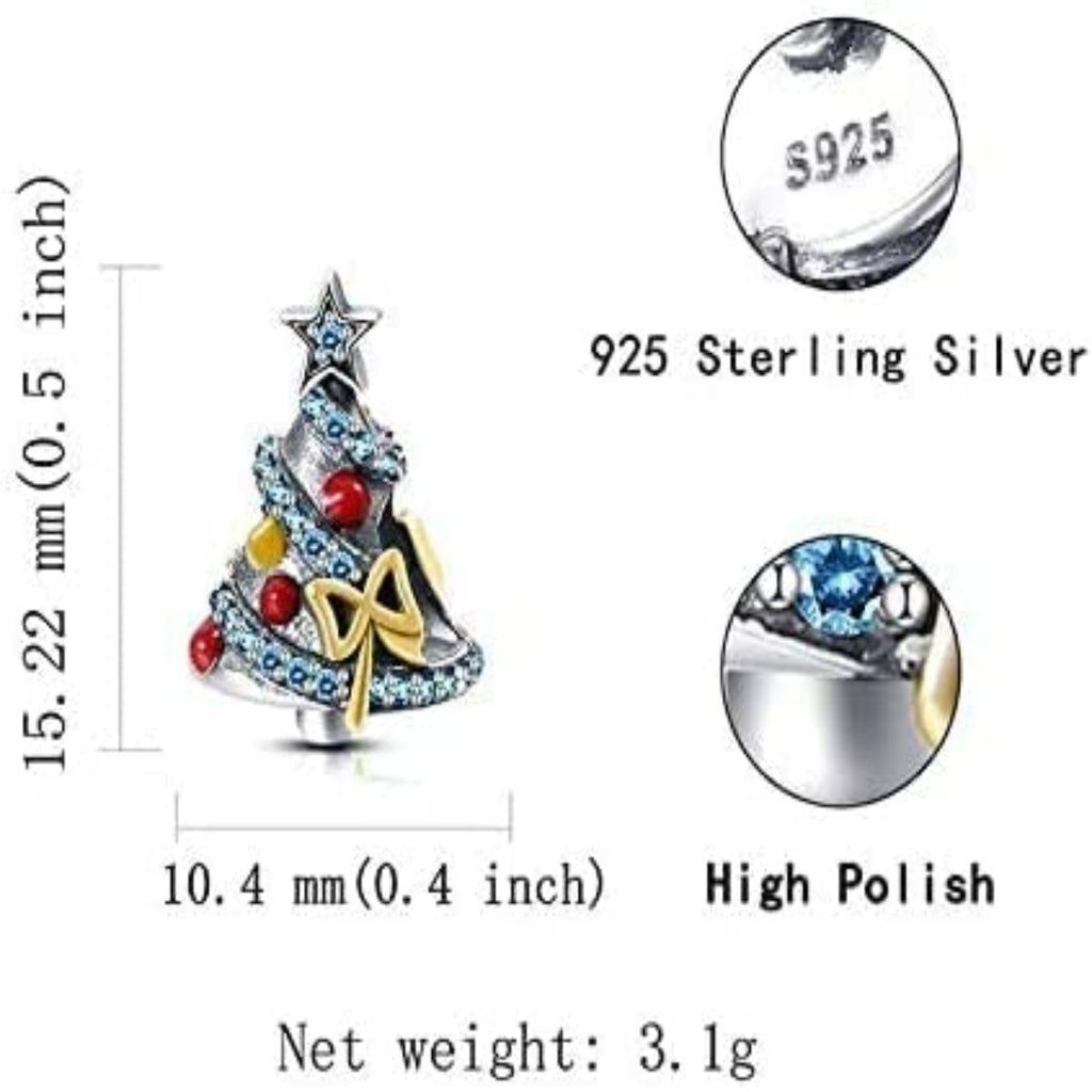 Swarovski Christmas Tree Sterling Silver Bead Charm - Bolenvi Pandora Disney Chamilia Cartier Tiffany Charm Bead Bracelet Jewelry 