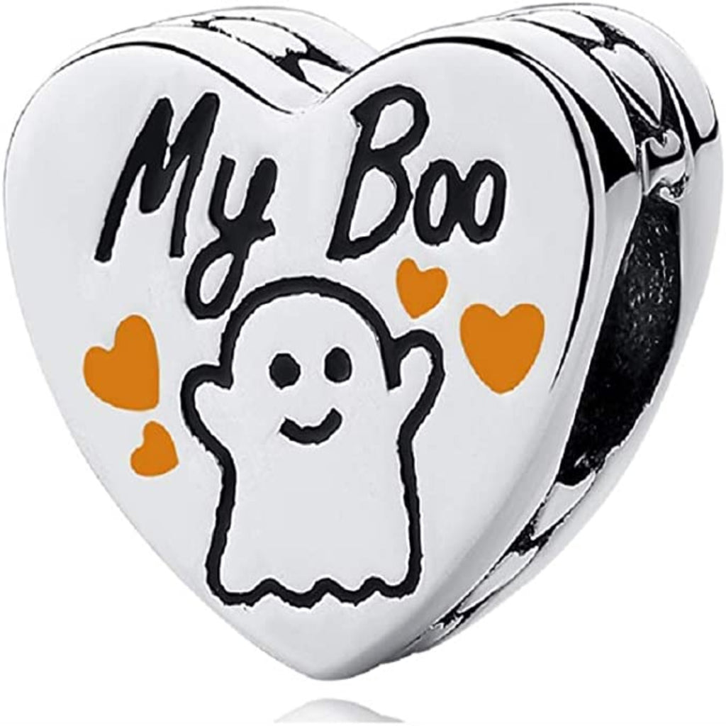 My Boo Cute Ghost Heart Sterling Silver Bead Charm - Bolenvi Pandora Disney Chamilia Cartier Tiffany Charm Bead Bracelet Jewelry 