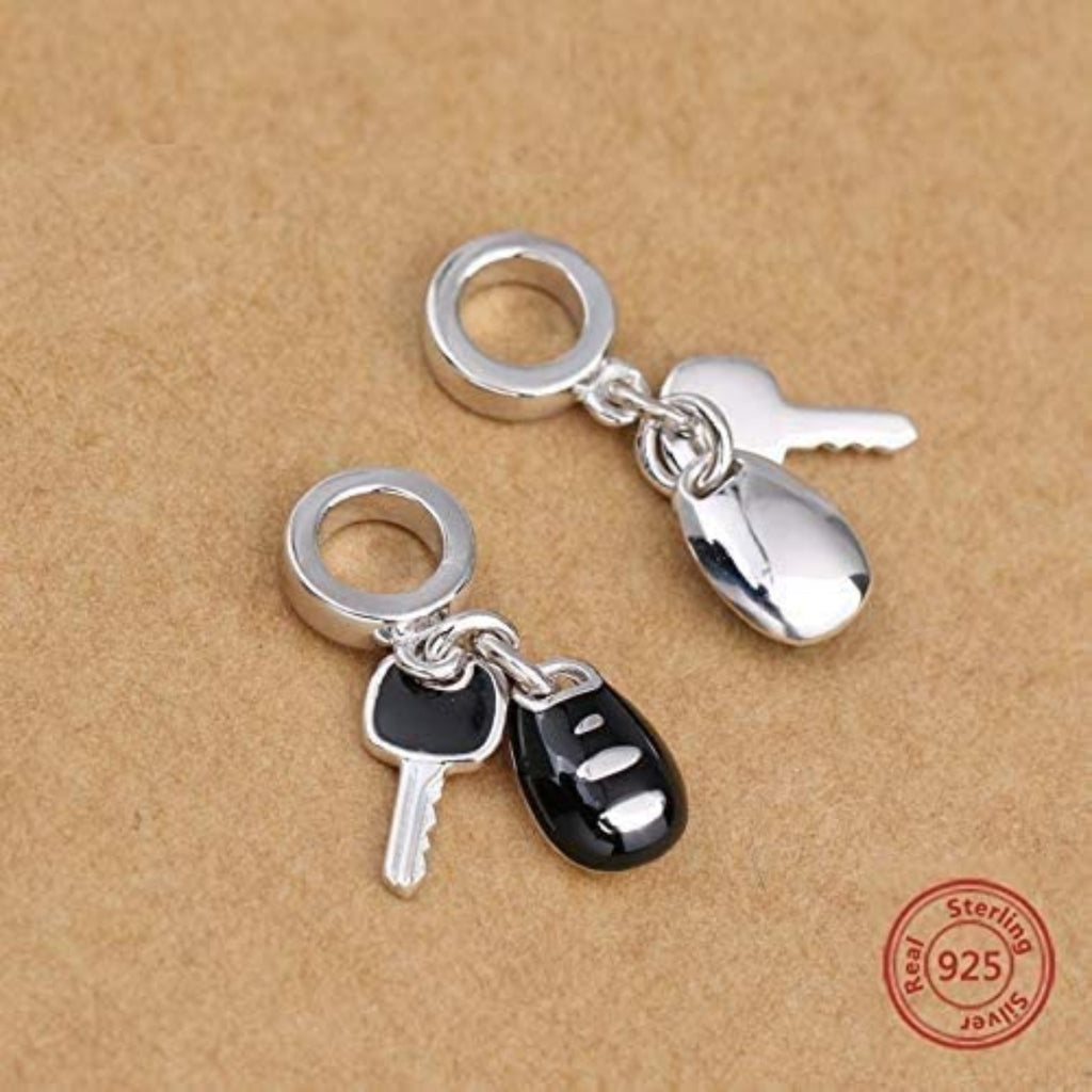 Black Enamel Car Keys Sports Vehicle Driver Sterling Silver Dangle Pendant Bead Charm - Bolenvi Pandora Disney Chamilia Jewelry 