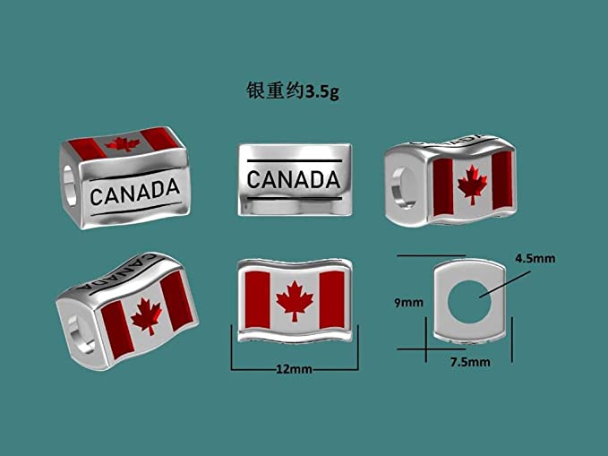 Canada Flags Travel Country Sterling Silver Dangle Pendant Bead Charm - Bolenvi Pandora Disney Chamilia Jewelry 