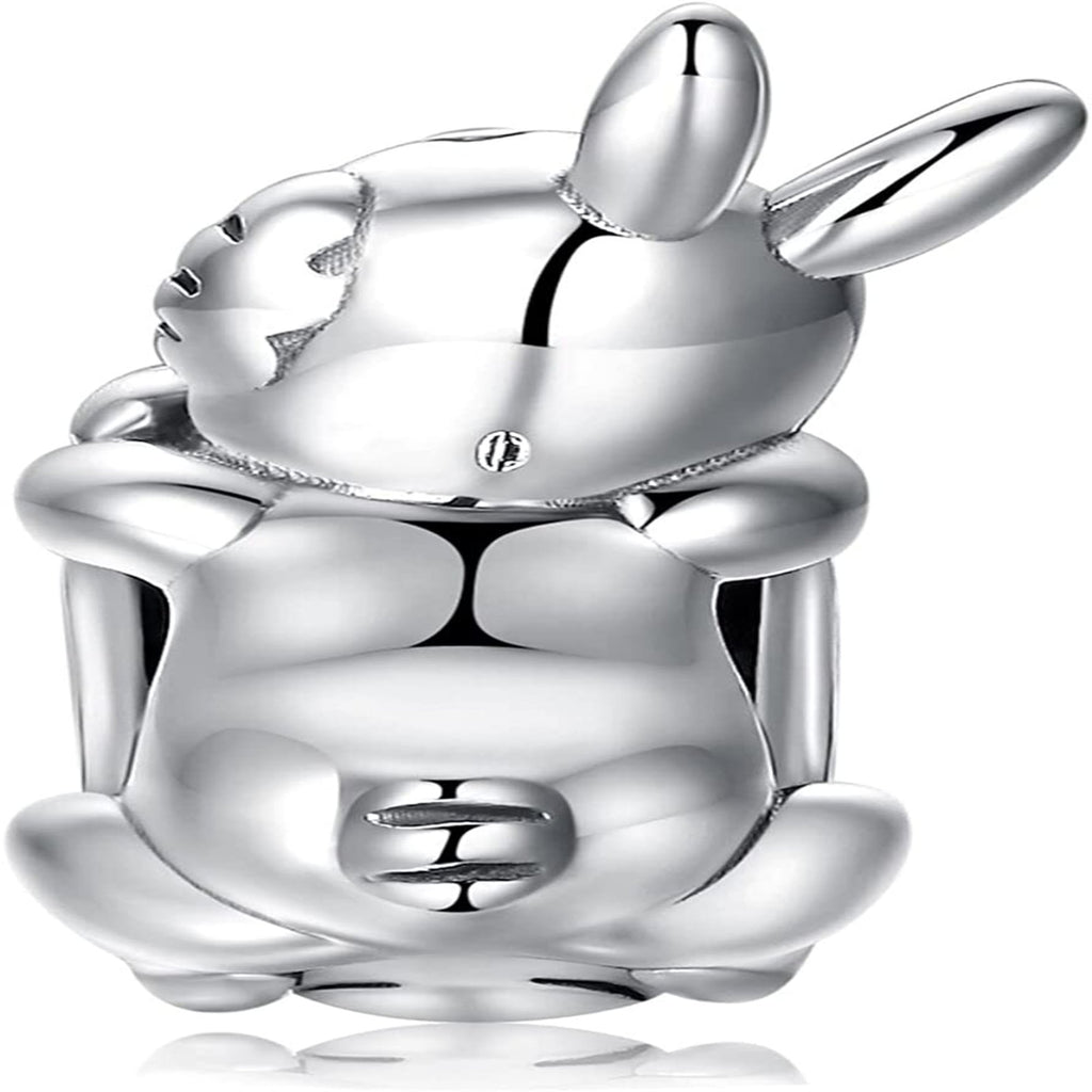 Easter Bunny Rabbit Sterling Silver Bead Charm - Bolenvi Pandora Disney Chamilia Cartier Tiffany Charm Bead Bracelet Jewelry 