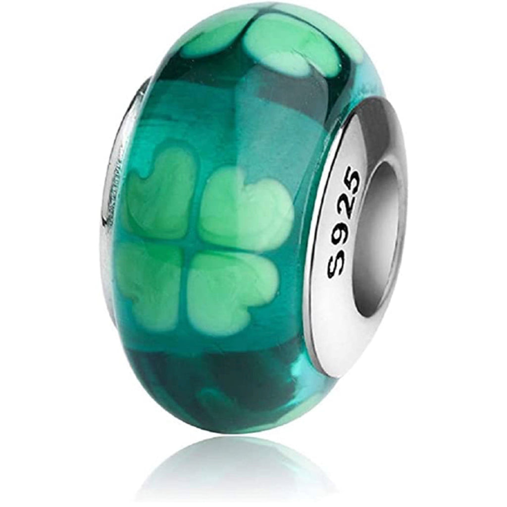 Clover Shamrock Murano Sterling Silver Bead Charm - Bolenvi Pandora Disney Chamilia Jewelry 