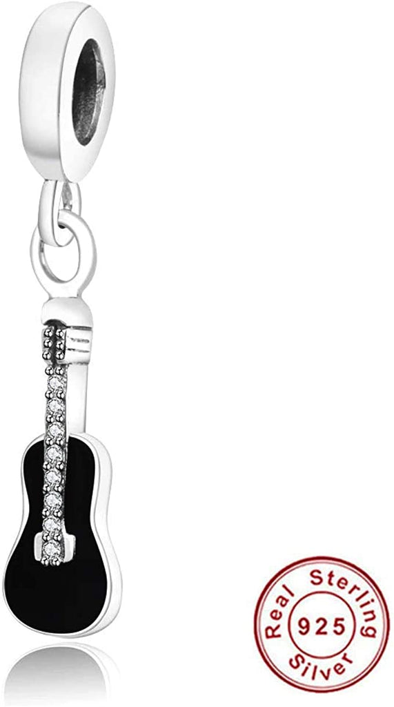 Cool Black Guitar "You Rock" Sterling Silver Dangle Pendant Bead Charm - Bolenvi Pandora Disney Chamilia Jewelry 