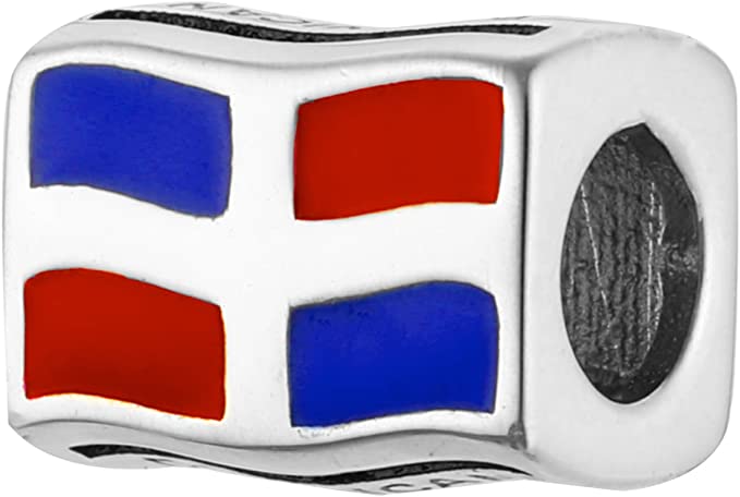 Dominican Republic Flags Travel Country Sterling Silver Dangle Pendant Bead Charm - Bolenvi Pandora Disney Chamilia Jewelry 